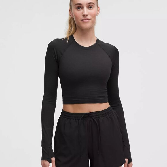 Lululemon Swiftly Tech Cropped Long-Sleeve Shirt 2.0 in Black - Picture 1 of 3